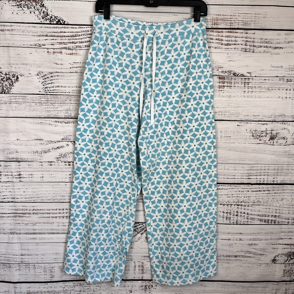 Lilly Pulitzer Floral Geometric Pajama Pants Size S Blue White Wide Leg Stretch